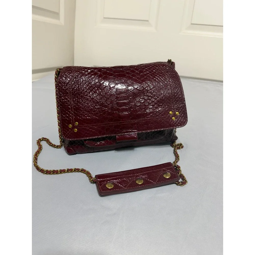 Jerome Dreyfuss LuLu Burgundy Embossed Leather Snakeskin Shoulder Bag Crossbody